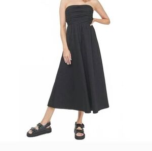 Chic Strapless Navy Blue Maxi Dress